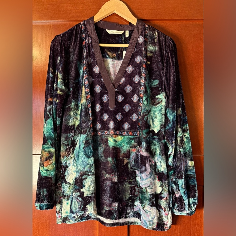 Soft Surroundings Multicolor Velvet Blouse NWOT